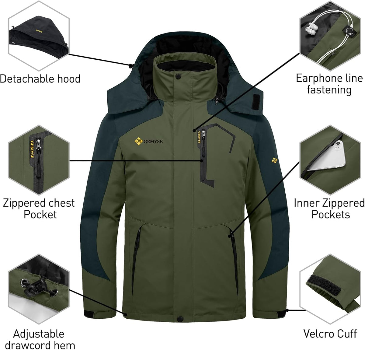 Men'S Winter Coat 3-In-1 Ski Snow Jacket with Puffer Liner
